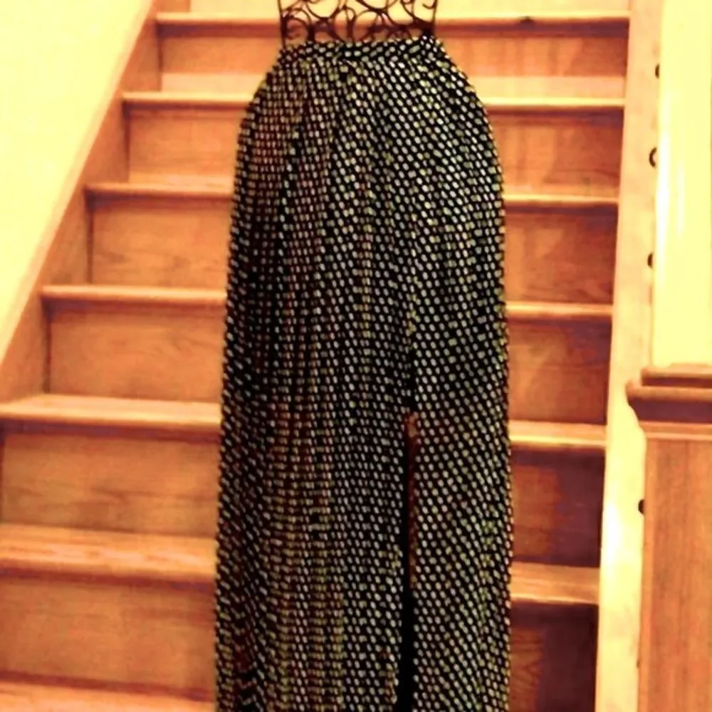 MICHAEL KORS YELLOW & BLACK POLKA DOT PLEATED MINI MAXI SKIRT W/FRONT SLIT NWT